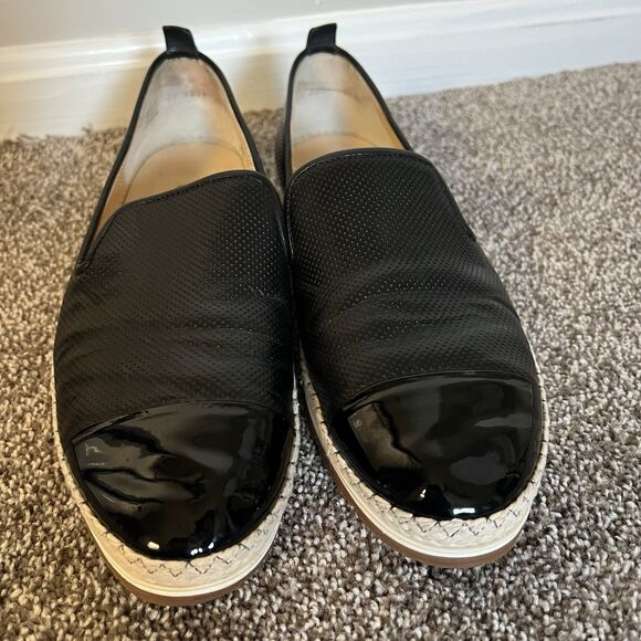 PAUL GREEN Posh Black Leather Cap Toe Perforated Espadrille Flats - Picture 2 of 11